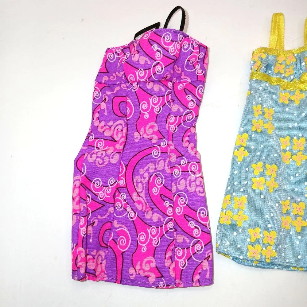 Lot of 3 Barbie Doll Dresses XO Valentines Green Yellow & Purple Pink Label